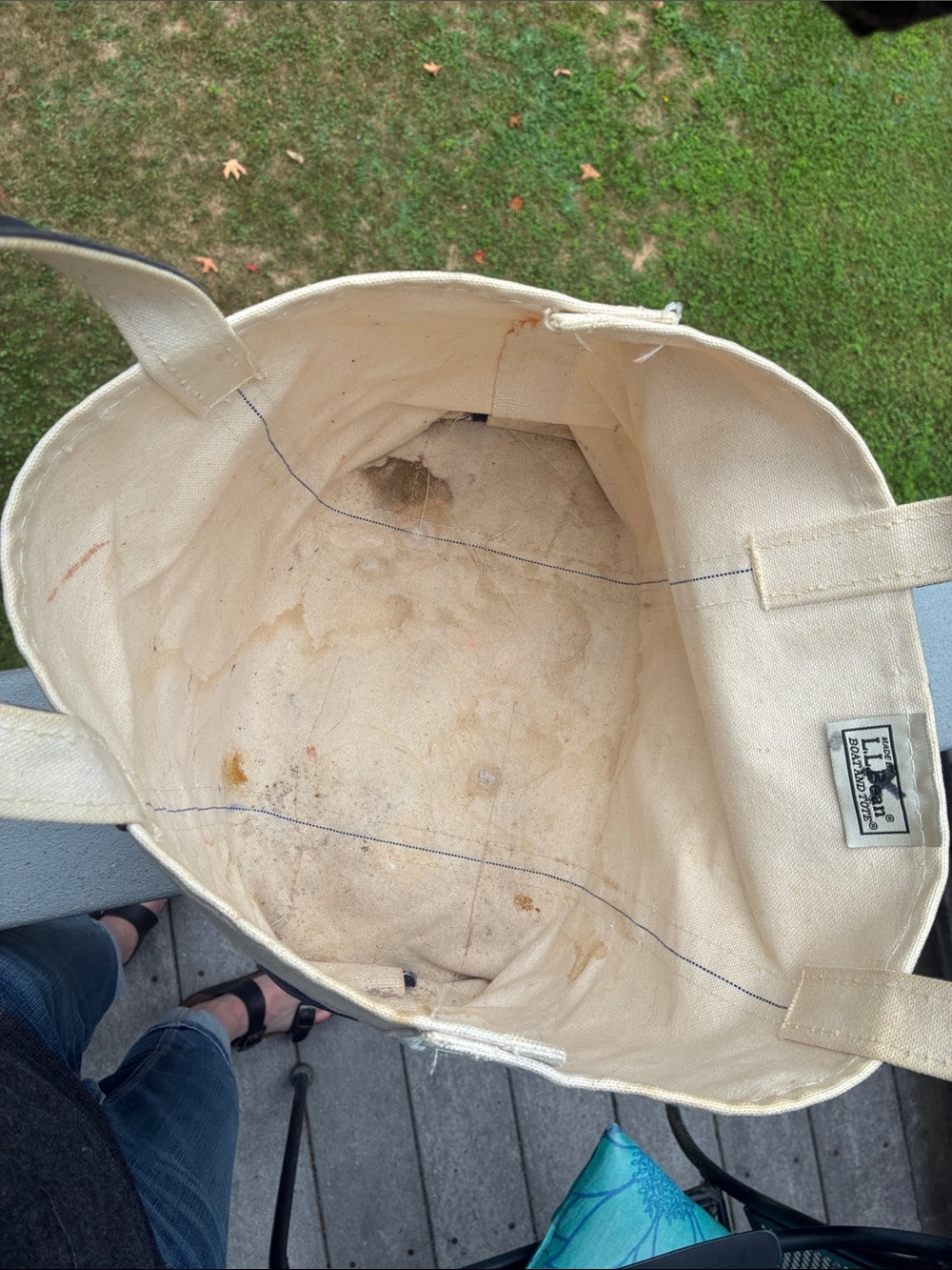 Vintage 90s L.L. Bean Boat and Tote Distressed Medium Cream Blue Made in USA - Picture 5 of 17
